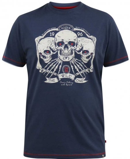 D555 COOK Trio Of Skulls Printed Crew Neck T-Shirt Slate Blue - Pólók - Nagyméretű pólók - 2XL-14XL