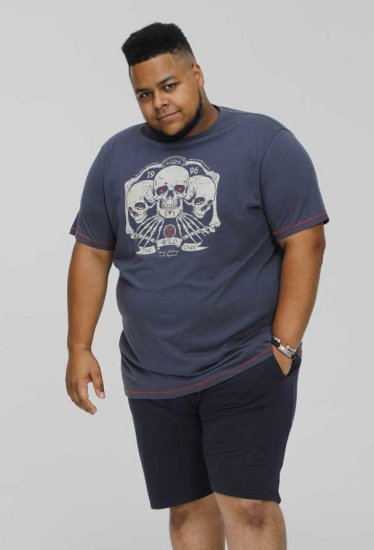 D555 COOK Trio Of Skulls Printed Crew Neck T-Shirt Slate Blue - Pólók - Nagyméretű pólók - 2XL-14XL