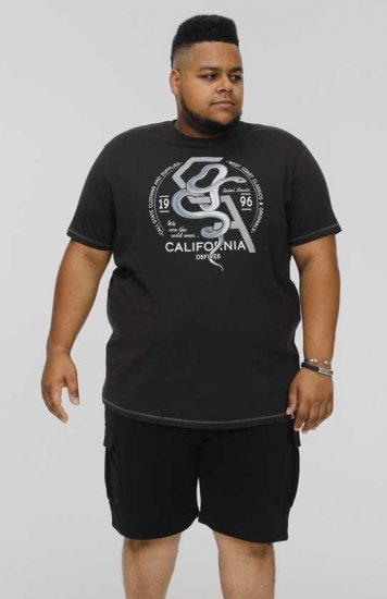D555 CORTEX California Snake Printed Crew Neck T-Shirt Washed Black - Pólók - Nagyméretű pólók - 2XL-14XL