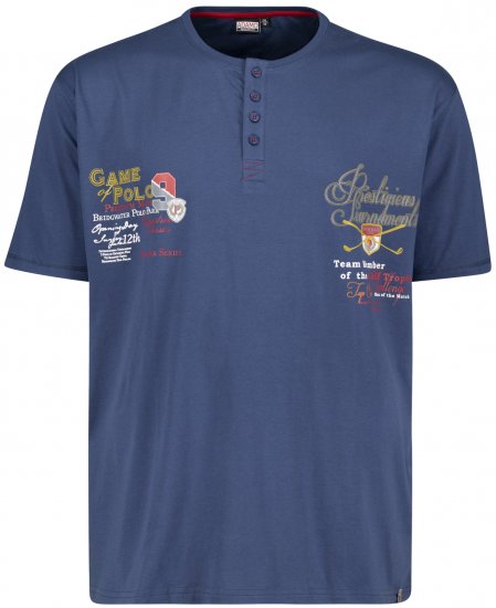 Adamo Dundee Printed Serafino T-shirt Denim Blue - Pólók - Nagyméretű pólók - 2XL-14XL