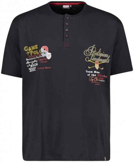 Adamo Dundee Printed Serafino T-shirt Black - Pólók - Nagyméretű pólók - 2XL-14XL