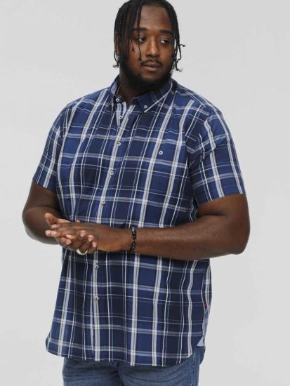 D555 HADSTOCK Check Button Down Collar S/S Shirt Navy - Ingek - Ingek 2XL-10XL