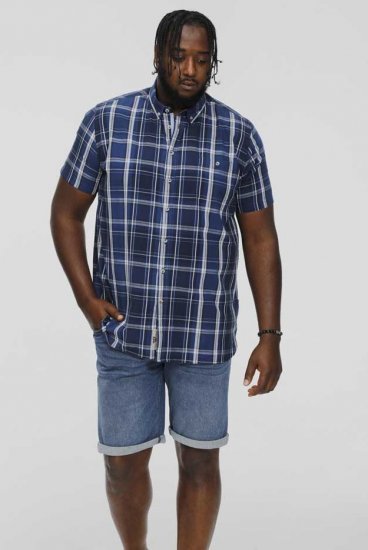 D555 HADSTOCK Check Button Down Collar S/S Shirt Navy - Ingek - Ingek 2XL-10XL