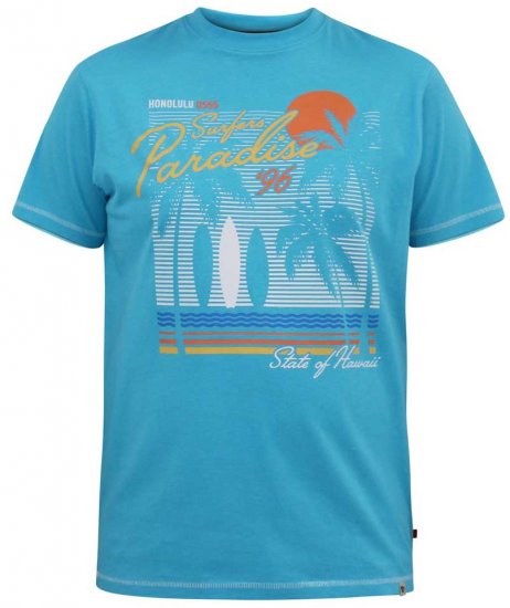 D555 AARON Surfers Paradise Printed Crew Neck T-Shirt Turquoise - Pólók - Nagyméretű pólók - 2XL-14XL