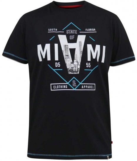 D555 BINGHAM State Of Miami Printed Crew Neck T-Shirt Black - Pólók - Nagyméretű pólók - 2XL-14XL