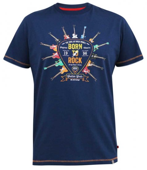 D555 COLIN Born To Rock Printed Crew Neck T-Shirt French Navy - Pólók - Nagyméretű pólók - 2XL-14XL