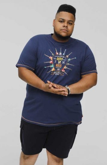 D555 COLIN Born To Rock Printed Crew Neck T-Shirt French Navy - Pólók - Nagyméretű pólók - 2XL-14XL