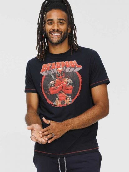 D555 WADE Official Deadpool Printed T-Shirt Dark Navy - Pólók - Nagyméretű pólók - 2XL-14XL