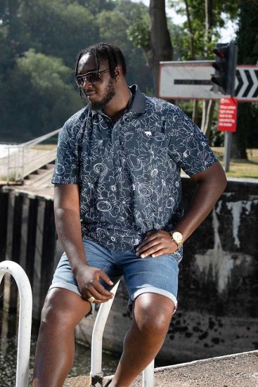 D555 ROLAND Printed Polo Shirt Navy - Pólóingek - Galléros Pólók 2XL-8XL - Pólóingek 2XL-8XL