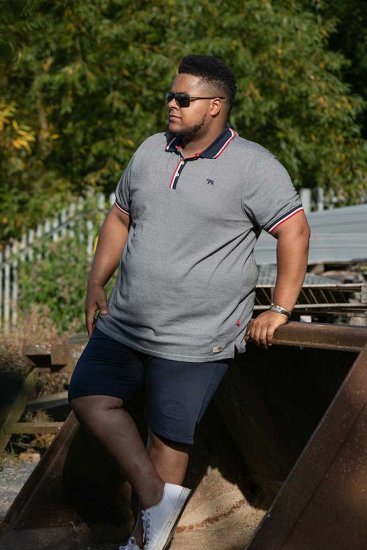 D555 BAYTON 2 Fine Stripe Jersey Polo Grey - Pólóingek - Galléros Pólók 2XL-8XL - Pólóingek 2XL-8XL