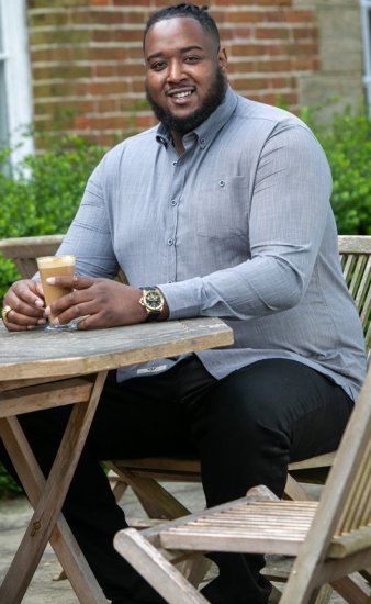 D555 RADCLIFFE Cross Hatch Soft Touch Slub Long Sleeve Shirt With Chest Patch Pocket Charcoal - Ingek - Ingek 2XL-10XL