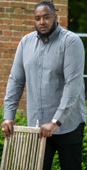 D555 RADCLIFFE Cross Hatch Soft Touch Slub Long Sleeve Shirt With Chest Patch Pocket Charcoal - Ingek - Ingek 2XL-10XL