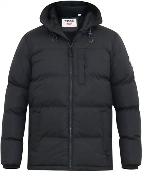 D555 DOMENIC Quilted Puffer Jacket With Half Micro Fleece Lining And Hood Black - Kabátok - Nagyméretű Kabátok - 2XL-8XL