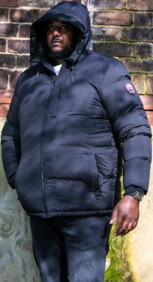 D555 DOMENIC Quilted Puffer Jacket With Half Micro Fleece Lining And Hood Black - Kabátok - Nagyméretű Kabátok - 2XL-8XL