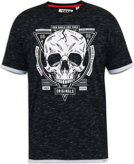 D555 DARREN Skull Printed T-Shirt With Double Layer On Hem & Cuff Black Reno - Pólók - Nagyméretű pólók - 2XL-14XL