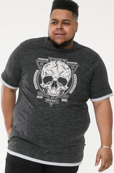 D555 DARREN Skull Printed T-Shirt With Double Layer On Hem & Cuff Black Reno - Pólók - Nagyméretű pólók - 2XL-14XL