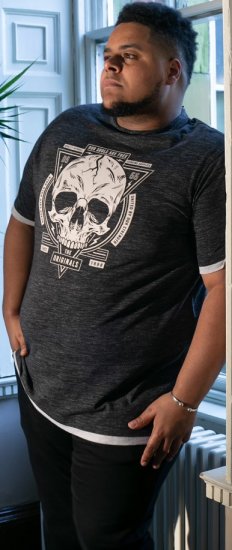 D555 DARREN Skull Printed T-Shirt With Double Layer On Hem & Cuff Black Reno - Pólók - Nagyméretű pólók - 2XL-14XL