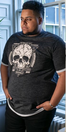 D555 DARREN Skull Printed T-Shirt With Double Layer On Hem & Cuff Black Reno - Pólók - Nagyméretű pólók - 2XL-14XL