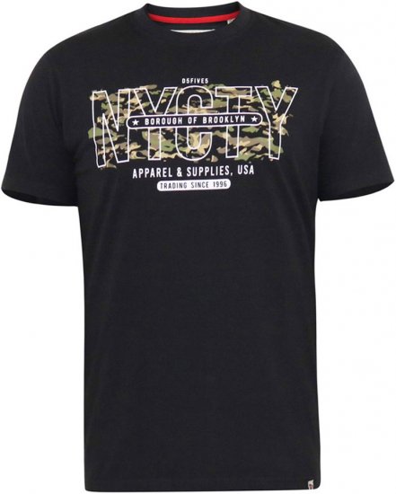 D555 EDWALTON NYCTY Camo Printed Crew Neck T-Shirt Washed Black - Pólók - Nagyméretű pólók - 2XL-14XL