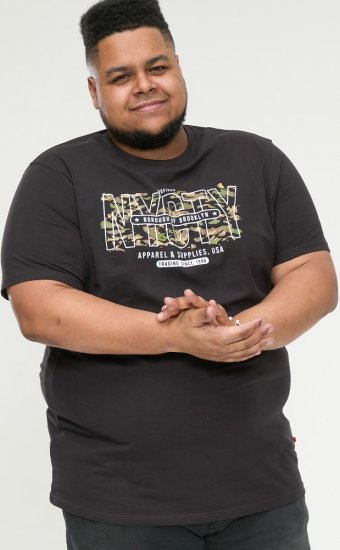 D555 EDWALTON NYCTY Camo Printed Crew Neck T-Shirt Washed Black - Pólók - Nagyméretű pólók - 2XL-14XL