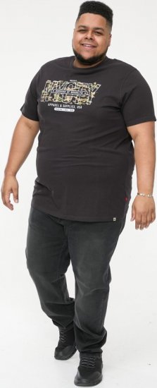 D555 EDWALTON NYCTY Camo Printed Crew Neck T-Shirt Washed Black - Pólók - Nagyméretű pólók - 2XL-14XL