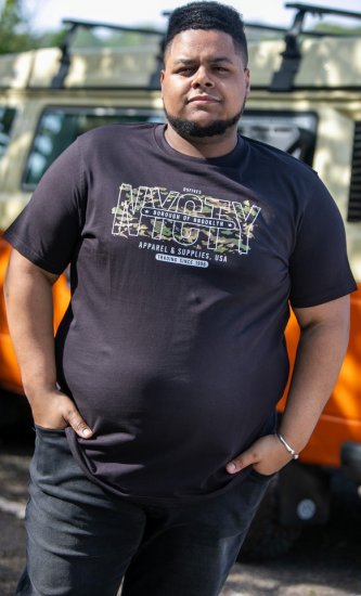 D555 EDWALTON NYCTY Camo Printed Crew Neck T-Shirt Washed Black - Pólók - Nagyméretű pólók - 2XL-14XL