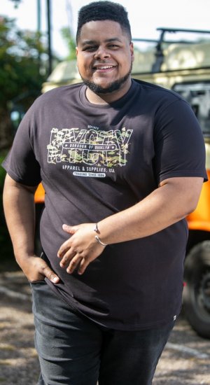 D555 EDWALTON NYCTY Camo Printed Crew Neck T-Shirt Washed Black - Pólók - Nagyméretű pólók - 2XL-14XL