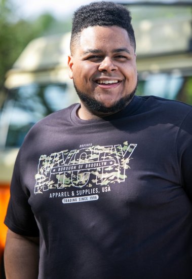 D555 EDWALTON NYCTY Camo Printed Crew Neck T-Shirt Washed Black - Pólók - Nagyméretű pólók - 2XL-14XL