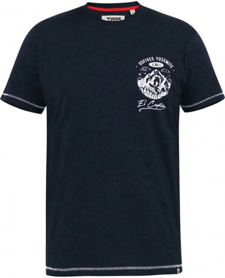 D555 GRAHAM YOSEMITE Chest And Back Printed Crew Neck T-Shirt Navy - Pólók - Nagyméretű pólók - 2XL-14XL