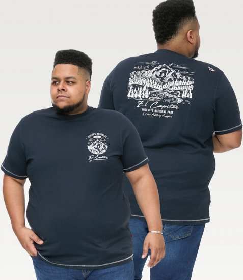 D555 GRAHAM YOSEMITE Chest And Back Printed Crew Neck T-Shirt Navy - Pólók - Nagyméretű pólók - 2XL-14XL