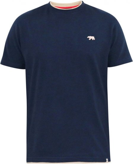 D555 SANDFORD Double Layer On Neck Ribs And Hem Waffle Textured T-Shirt Navy - Pólók - Nagyméretű pólók - 2XL-14XL