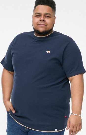 D555 SANDFORD Double Layer On Neck Ribs And Hem Waffle Textured T-Shirt Navy - Pólók - Nagyméretű pólók - 2XL-14XL