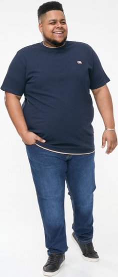 D555 SANDFORD Double Layer On Neck Ribs And Hem Waffle Textured T-Shirt Navy - Pólók - Nagyméretű pólók - 2XL-14XL