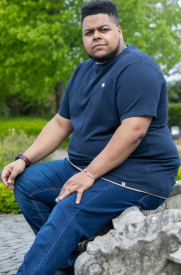 D555 SANDFORD Double Layer On Neck Ribs And Hem Waffle Textured T-Shirt Navy - Pólók - Nagyméretű pólók - 2XL-14XL