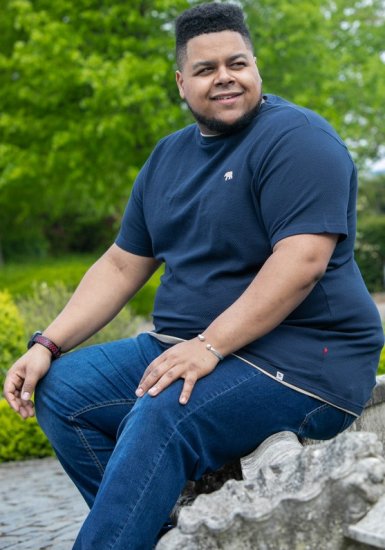 D555 SANDFORD Double Layer On Neck Ribs And Hem Waffle Textured T-Shirt Navy - Pólók - Nagyméretű pólók - 2XL-14XL