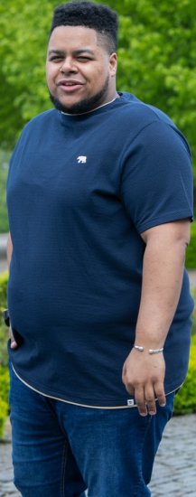 D555 SANDFORD Double Layer On Neck Ribs And Hem Waffle Textured T-Shirt Navy - Pólók - Nagyméretű pólók - 2XL-14XL