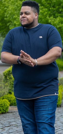 D555 SANDFORD Double Layer On Neck Ribs And Hem Waffle Textured T-Shirt Navy - Pólók - Nagyméretű pólók - 2XL-14XL