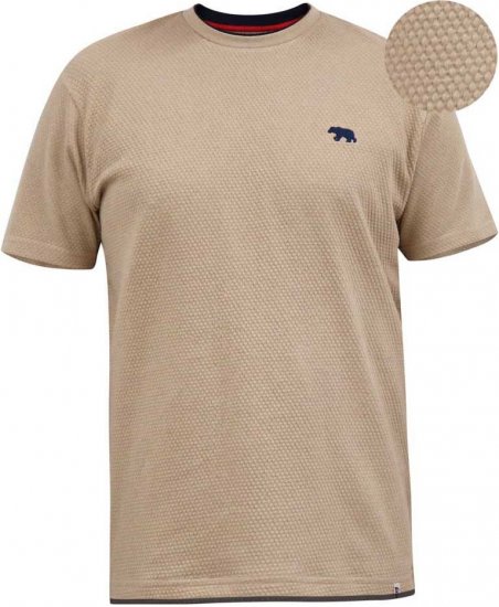 D555 SANDFORD Double Layer On Neck Ribs And Hem Waffle Textured T-Shirt Beige - Pólók - Nagyméretű pólók - 2XL-14XL