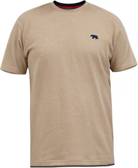 D555 SANDFORD Double Layer On Neck Ribs And Hem Waffle Textured T-Shirt Beige - Pólók - Nagyméretű pólók - 2XL-14XL