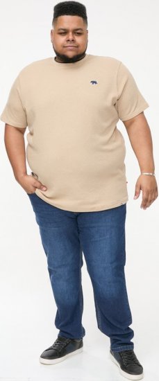 D555 SANDFORD Double Layer On Neck Ribs And Hem Waffle Textured T-Shirt Beige - Pólók - Nagyméretű pólók - 2XL-14XL