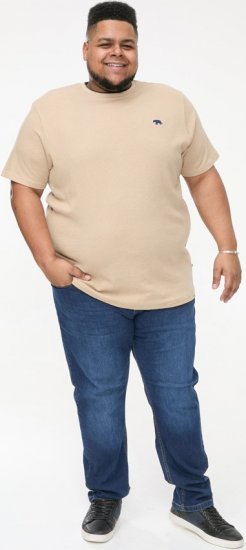 D555 SANDFORD Double Layer On Neck Ribs And Hem Waffle Textured T-Shirt Beige - Pólók - Nagyméretű pólók - 2XL-14XL