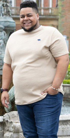 D555 SANDFORD Double Layer On Neck Ribs And Hem Waffle Textured T-Shirt Beige - Pólók - Nagyméretű pólók - 2XL-14XL