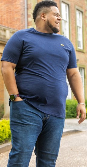 D555 ORSTON Reno Fabric Crew Neck T-Shirt With Chest Embroidery Blue Reno - Pólók - Nagyméretű pólók - 2XL-14XL