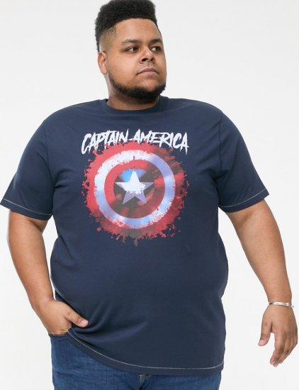 D555 ROGERS Official Captain America Printed T-Shirt Dark Navy - Pólók - Nagyméretű pólók - 2XL-14XL