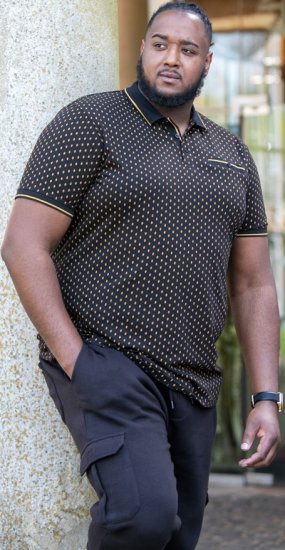 D555 RAUL AOP Jersey Polo With Jacquard Collar, Ribs And Chest Pocket Black - Pólóingek - Galléros Pólók 2XL-8XL - Pólóingek 2XL-8XL