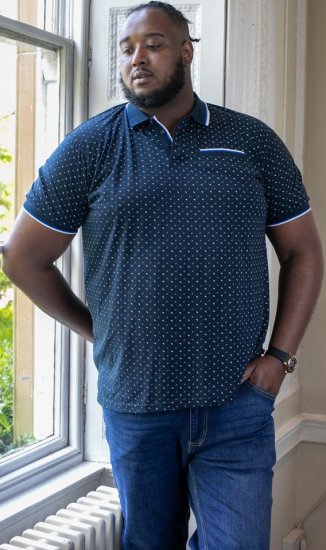 D555 OAKLEY AOP Jersey Polo With Jacquard Collar, Ribs And Chest Pocket Navy - Pólóingek - Galléros Pólók 2XL-8XL - Pólóingek 2XL-8XL