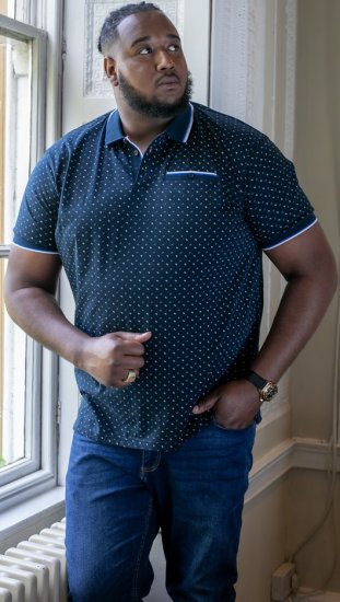 D555 OAKLEY AOP Jersey Polo With Jacquard Collar, Ribs And Chest Pocket Navy - Pólóingek - Galléros Pólók 2XL-8XL - Pólóingek 2XL-8XL