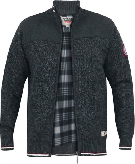 D555 ABERDARE Knitted Zip Through Sweater With Bonded Check Lining Charcoal Marl - Pulóverek & kapucnis pulóverek - Pulóverek & Kapucnis pulóver 2XL-12XL