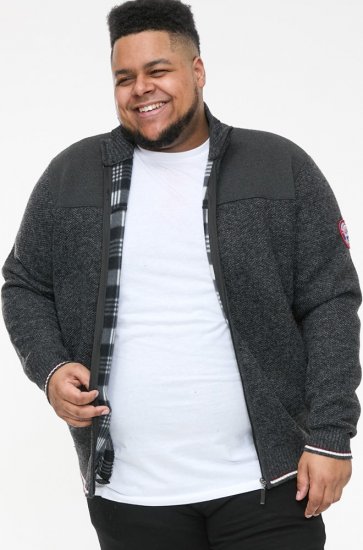 D555 ABERDARE Knitted Zip Through Sweater With Bonded Check Lining Charcoal Marl - Pulóverek & kapucnis pulóverek - Pulóverek & Kapucnis pulóver 2XL-12XL