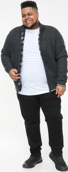 D555 ABERDARE Knitted Zip Through Sweater With Bonded Check Lining Charcoal Marl - Pulóverek & kapucnis pulóverek - Pulóverek & Kapucnis pulóver 2XL-12XL